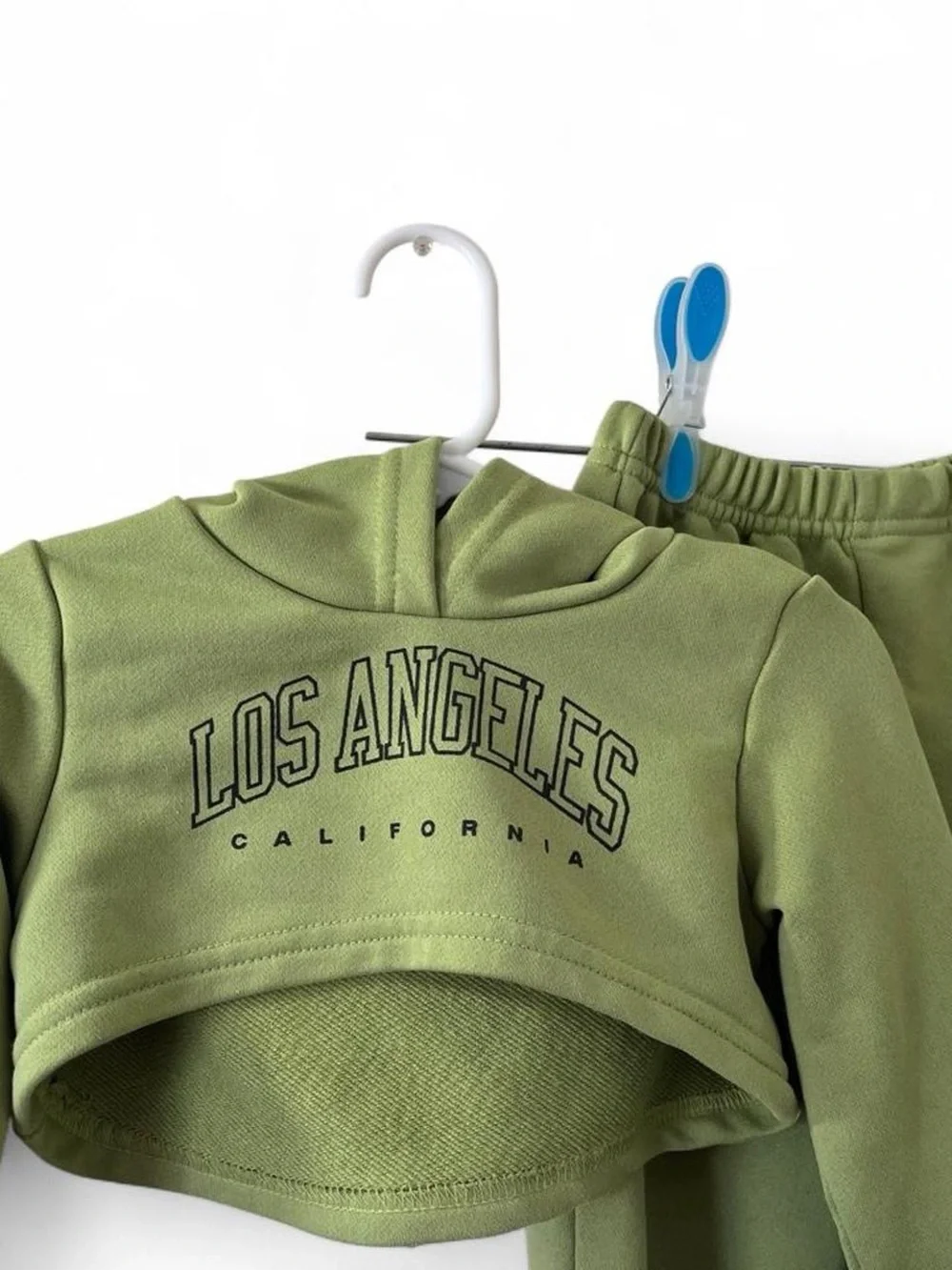 9-12M Girl 2 Piece Set Olive Green Cropped Hoodie Sweatpants